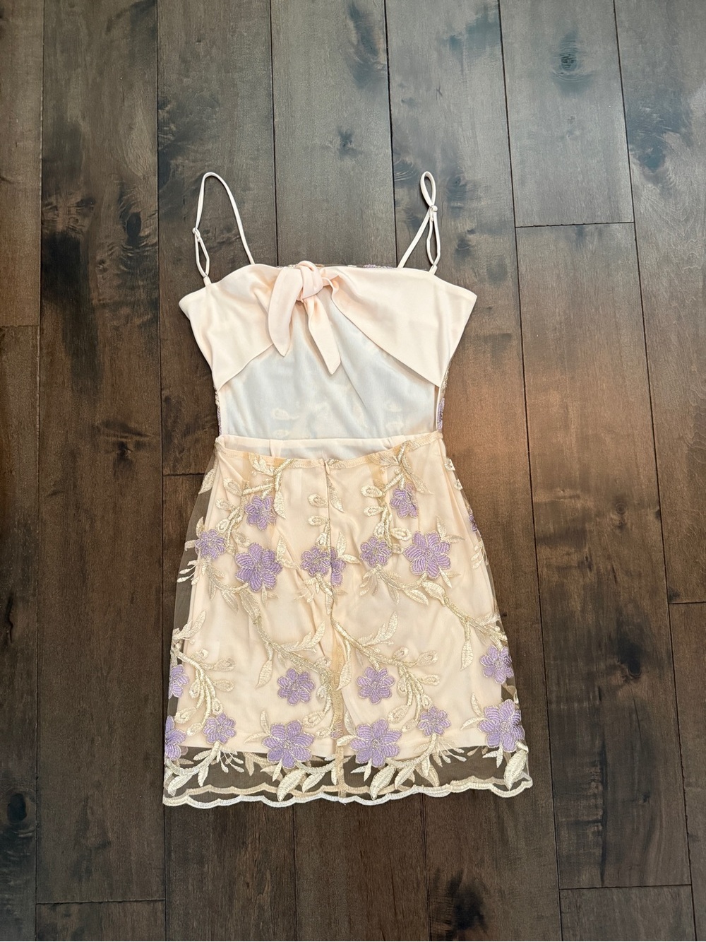 Lucy in the Sky Cream Mini Dress with Lavender Floral Appliqués - Picture 2 of 3
